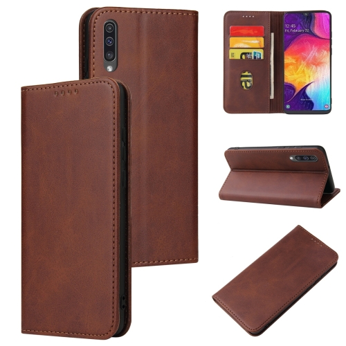 

For Samsung Galaxy A50 Calf Texture Magnetic Horizontal Flip Leather Case with Holder & Card Slots & Wallet(Brown)