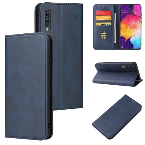 

For Samsung Galaxy A50 Calf Texture Magnetic Horizontal Flip Leather Case with Holder & Card Slots & Wallet(Blue)