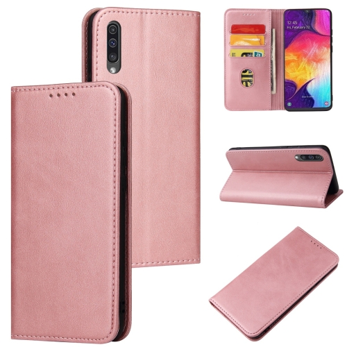 

For Samsung Galaxy A50 Calf Texture Magnetic Horizontal Flip Leather Case with Holder & Card Slots & Wallet(Rose Gold)