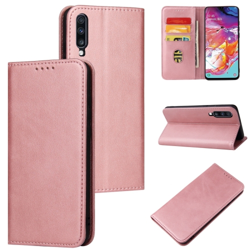 

For Samsung Galaxy A70 Calf Texture Magnetic Horizontal Flip Leather Case with Holder & Card Slots & Wallet(Rose Gold)