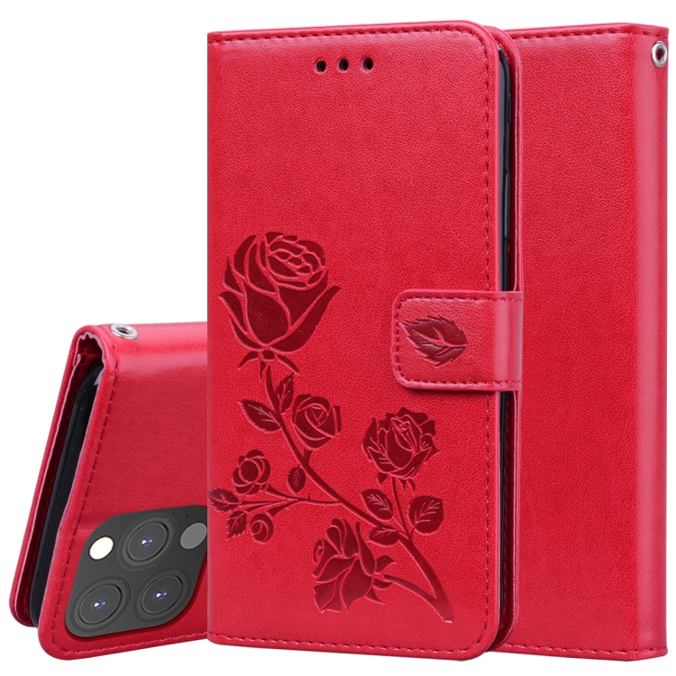 

Rose Embossed Horizontal Flip PU Leather Case with Holder & Card Slots & Wallet For iPhone 13 Pro(Red)