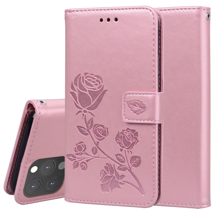 

Rose Embossed Horizontal Flip PU Leather Case with Holder & Card Slots & Wallet For iPhone 13 Pro(Rose Gold)
