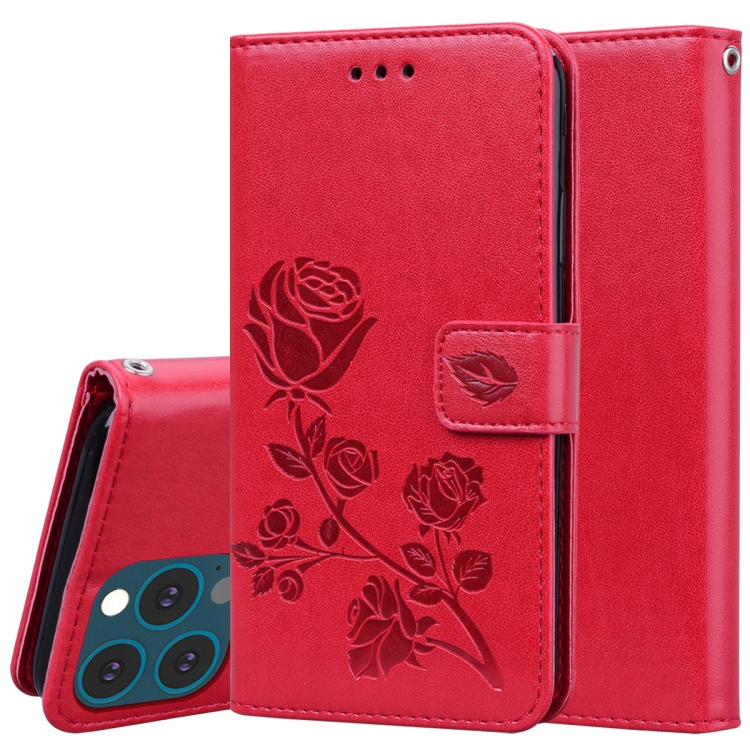 

Rose Embossed Horizontal Flip PU Leather Case with Holder & Card Slots & Wallet For iPhone 13 Pro Max(Red)