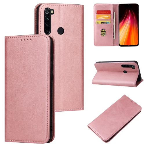 

For Xiaomi Redmi Note 8 Calf Texture Magnetic Horizontal Flip Leather Case with Holder & Card Slots & Wallet(Rose Gold)
