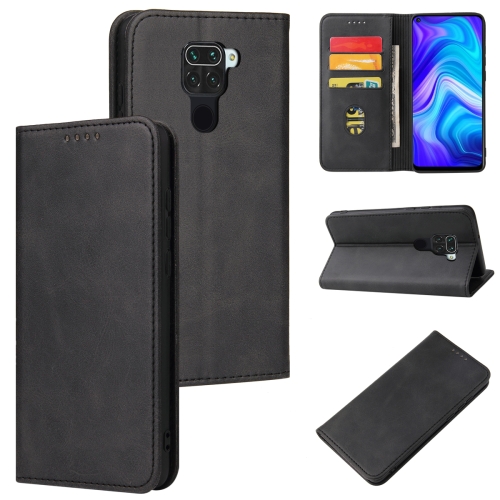 

For Xiaomi Redmi Note 9 Calf Texture Magnetic Horizontal Flip Leather Case with Holder & Card Slots & Wallet(Black)