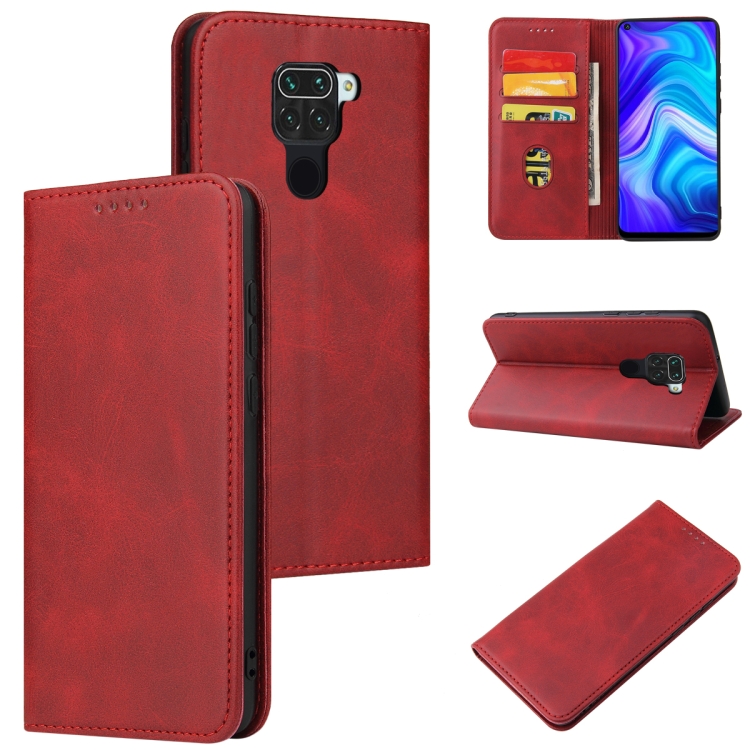 

For Xiaomi Redmi Note 9 Calf Texture Magnetic Horizontal Flip Leather Case with Holder & Card Slots & Wallet(Red)