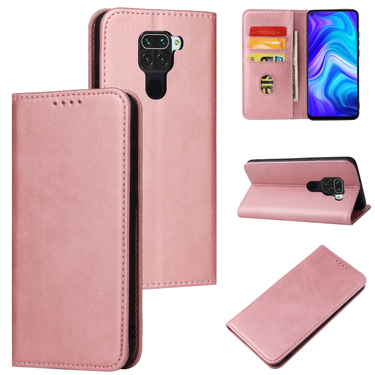 

For Xiaomi Redmi Note 9 Calf Texture Magnetic Horizontal Flip Leather Case with Holder & Card Slots & Wallet(Rose Gold)