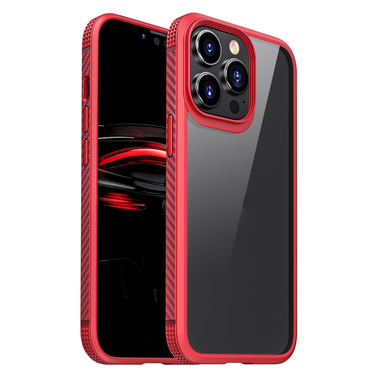 

For iPhone 13 MG Series Carbon Fiber TPU + Clear PC Four-corner Airbag Shockproof Case Pro(Red)