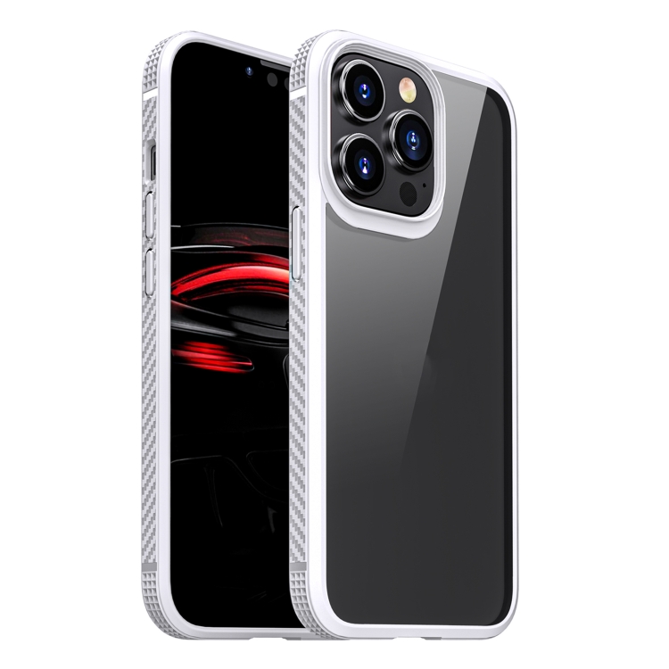 

For iPhone 13 MG Series Carbon Fiber TPU + Clear PC Four-corner Airbag Shockproof Case Pro(White)