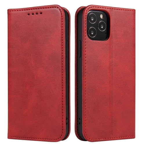 

For iPhone 12 / 12 Pro Calf Texture Magnetic Horizontal Flip Leather Case with Holder & Card Slots & Wallet(Red)
