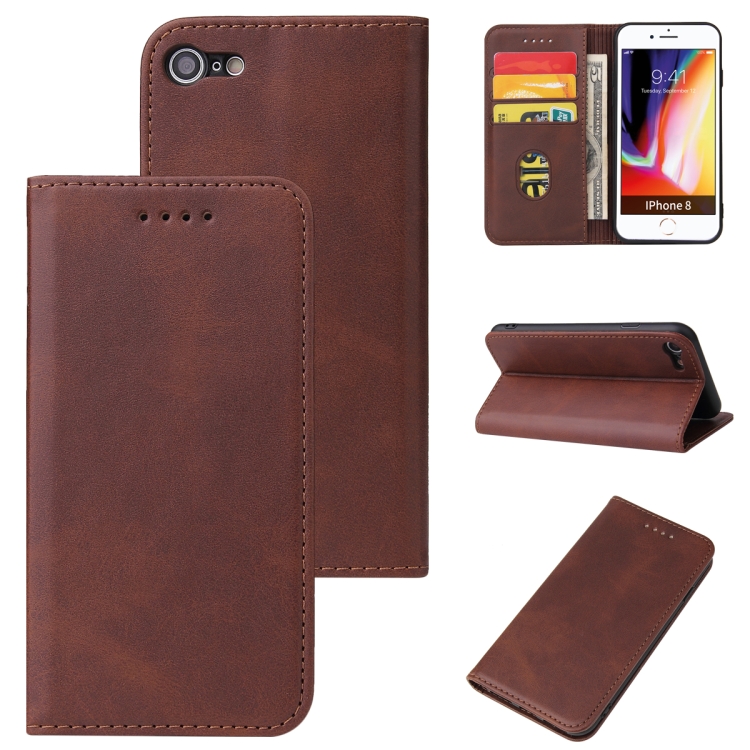 

Calf Texture Magnetic Horizontal Flip Leather Case with Holder & Card Slots & Wallet For iPhone SE 2022 / SE 2020 / 8 / 7(Brown)
