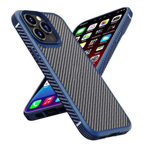 iPAKY MG Series Carbon Fiber TPU + PC Shockproof Case For iPhone 13 Pro Max(Blue)