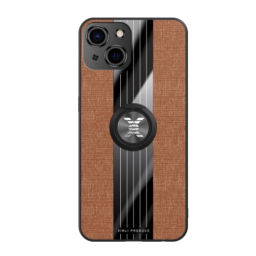 

XINLI Stitching Cloth Textue Shockproof TPU Protective Case with Ring Holder For iPhone 13(Brown)