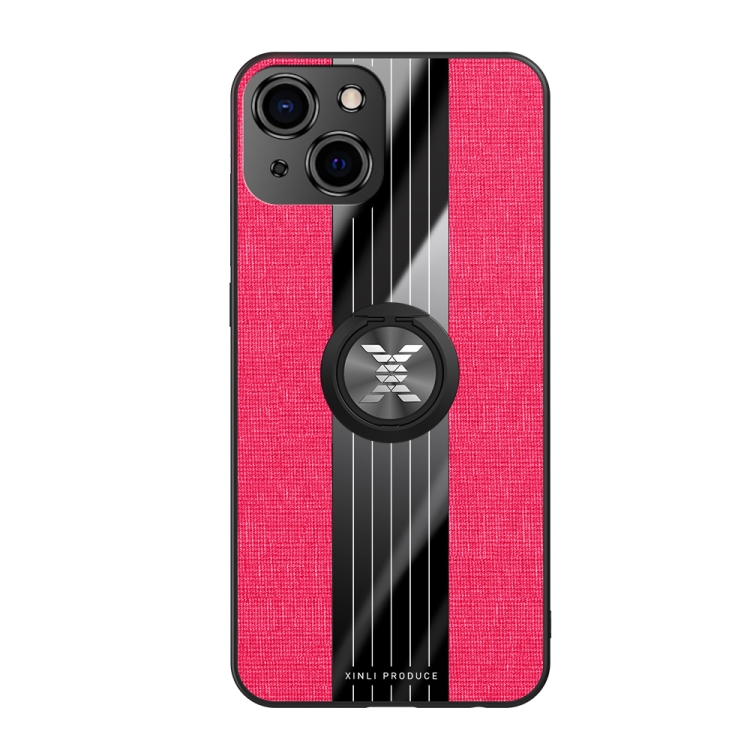 

XINLI Stitching Cloth Textue Shockproof TPU Protective Case with Ring Holder For iPhone 13 Mini(Red)