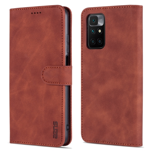 

For Xiaomi Redmi 10 AZNS Skin Feel Calf Texture Horizontal Flip Leather Case with Card Slots & Holder & Wallet(Brown)
