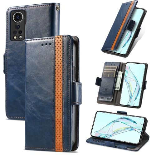 

For ZTE Axon 30 5G CaseNeo Business Splicing Dual Magnetic Buckle Horizontal Flip PU Leather Case with Holder & Card Slots & Wallet(Blue)