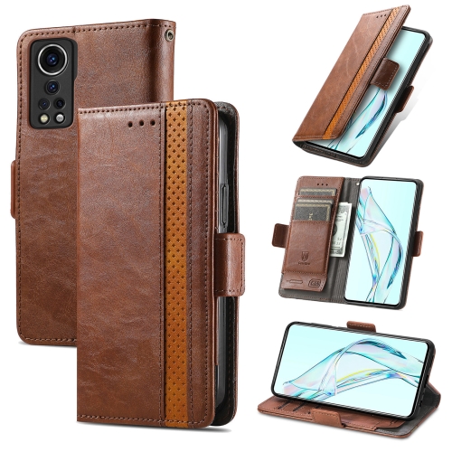 

For ZTE Axon 30 5G CaseNeo Business Splicing Dual Magnetic Buckle Horizontal Flip PU Leather Case with Holder & Card Slots & Wallet(Brown)