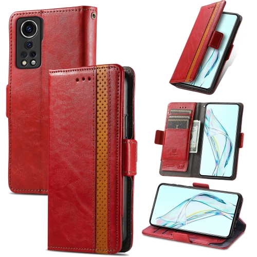 

For ZTE Axon 30 5G CaseNeo Business Splicing Dual Magnetic Buckle Horizontal Flip PU Leather Case with Holder & Card Slots & Wallet(Red)