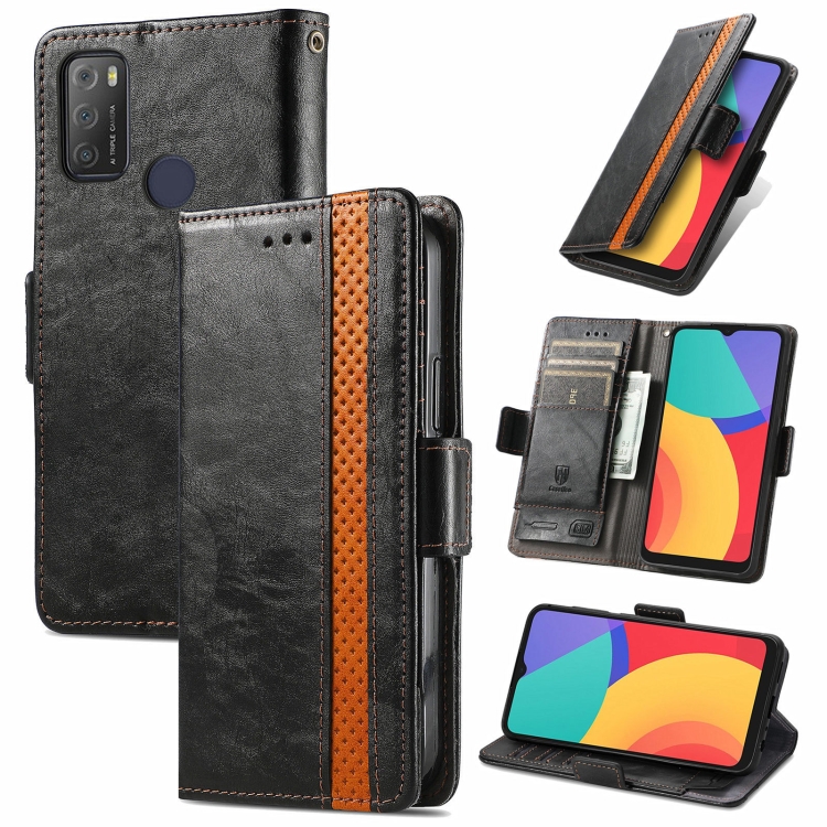 

For Alcatel 1S (2021) CaseNeo Business Splicing Dual Magnetic Buckle Horizontal Flip PU Leather Case with Holder & Card Slots & Wallet(Black)