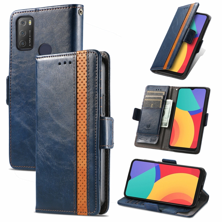 

For Alcatel 1S (2021) CaseNeo Business Splicing Dual Magnetic Buckle Horizontal Flip PU Leather Case with Holder & Card Slots & Wallet(Blue)