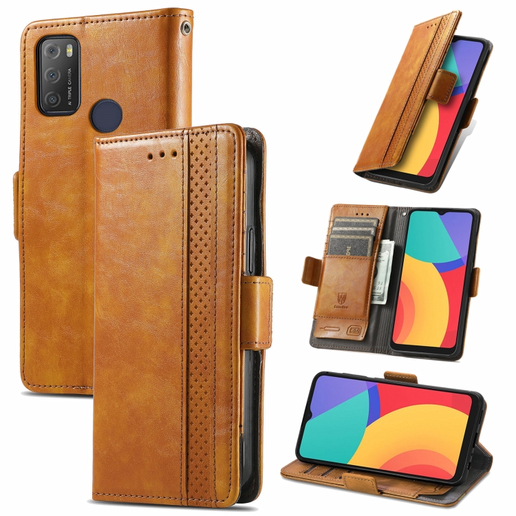 

For Alcatel 1S (2021) CaseNeo Business Splicing Dual Magnetic Buckle Horizontal Flip PU Leather Case with Holder & Card Slots & Wallet(Khaki)