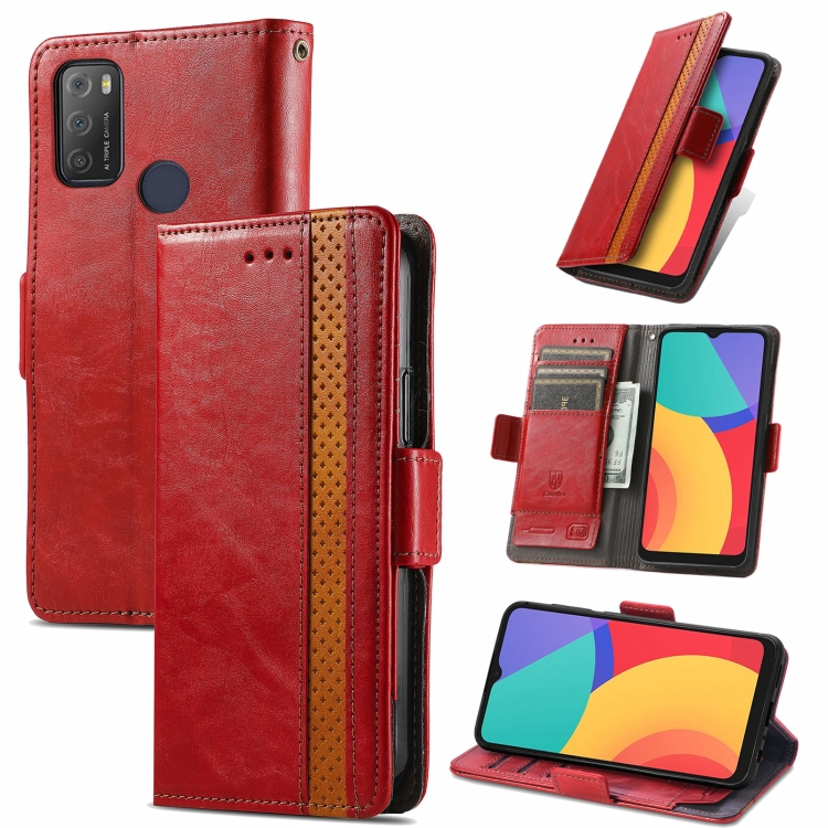 

For Alcatel 1S (2021) CaseNeo Business Splicing Dual Magnetic Buckle Horizontal Flip PU Leather Case with Holder & Card Slots & Wallet(Red)