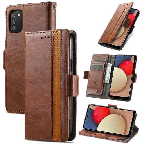 

For Samsung Galaxy A03s CaseNeo Business Splicing Dual Magnetic Buckle Horizontal Flip PU Leather Case with Holder & Card Slots & Wallet(Brown)