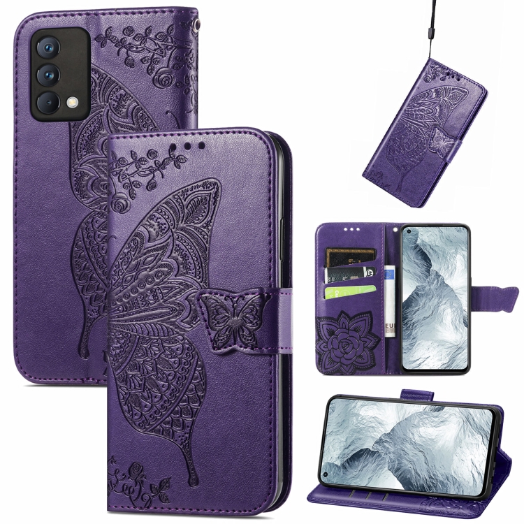 

For OPPO Realme GT Master Butterfly Love Flower Embossed Horizontal Flip Leather Case with Holder & Card Slots & Wallet & Lanyard(Dark Purple)