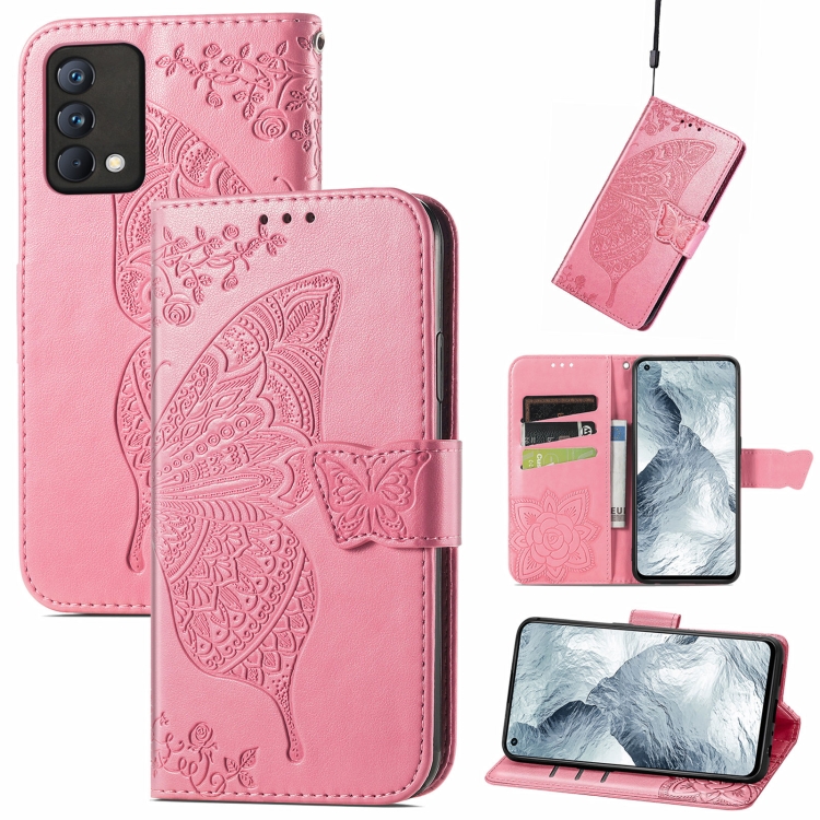 

For OPPO Realme GT Master Butterfly Love Flower Embossed Horizontal Flip Leather Case with Holder & Card Slots & Wallet & Lanyard(Pink)