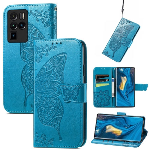 

For ZTE Nubia Z30 Pro Butterfly Love Flower Embossed Horizontal Flip Leather Case with Holder & Card Slots & Wallet & Lanyard(Blue)