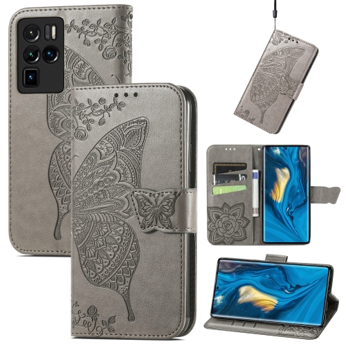 

For ZTE Nubia Z30 Pro Butterfly Love Flower Embossed Horizontal Flip Leather Case with Holder & Card Slots & Wallet & Lanyard(Gray)