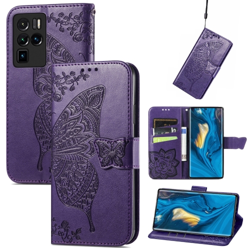 

For ZTE Nubia Z30 Pro Butterfly Love Flower Embossed Horizontal Flip Leather Case with Holder & Card Slots & Wallet & Lanyard(Dark Purple)