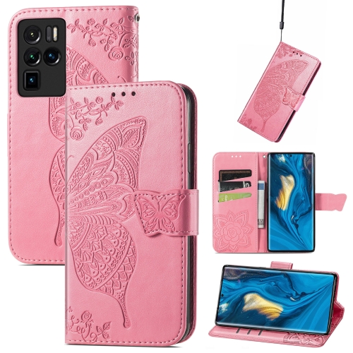 

For ZTE Nubia Z30 Pro Butterfly Love Flower Embossed Horizontal Flip Leather Case with Holder & Card Slots & Wallet & Lanyard(Pink)