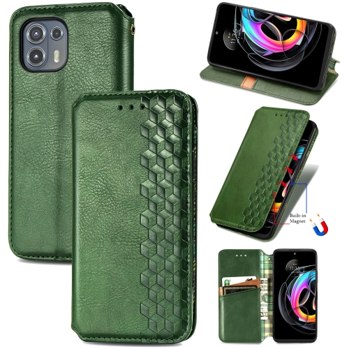

For Motorola Edge 20 Lite Cubic Grid Pressed Horizontal Flip Magnetic PU Leather Case with Holder & Card Slots & Wallet(Green)