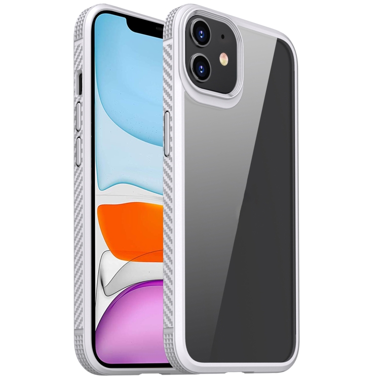

For iPhone 11 MG Series Carbon Fiber TPU + Clear PC Four-corner Airbag Shockproof Case (White)
