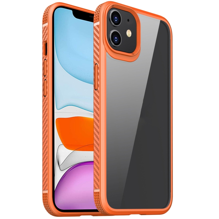 

For iPhone 11 MG Series Carbon Fiber TPU + Clear PC Four-corner Airbag Shockproof Case (Orange)