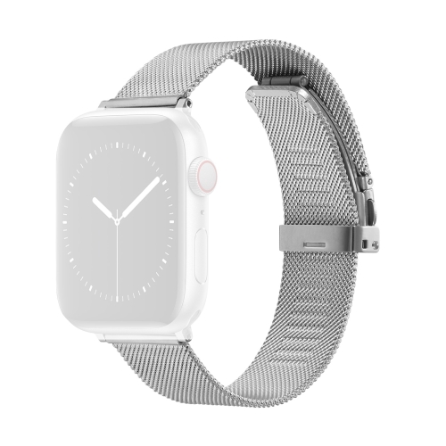 

Butterfly Buckle Milanese Metal Replacement Strap Watchband For Apple Watch Series 7 41mm/6&SE&5&4 40mm/3&2&1 38mm(Silver)