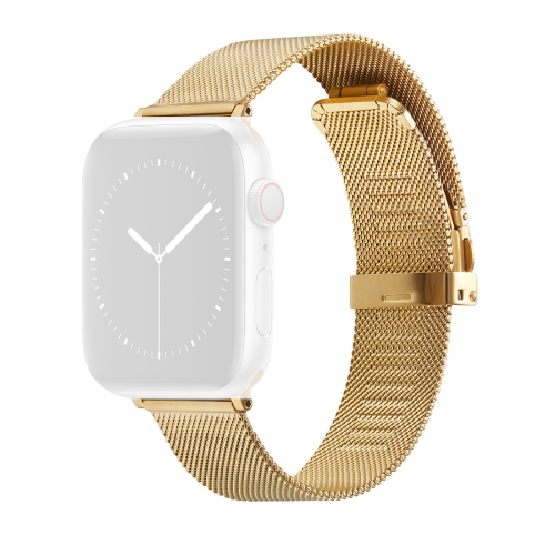 

Butterfly Buckle Milanese Metal Replacement Strap Watchband For Apple Watch Series 7 45mm/6&SE&5&4 44mm/3&2&1 42mm(Gold)