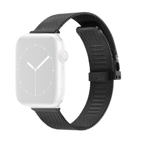 

Butterfly Buckle Milanese Metal Replacement Strap Watchband For Apple Watch Series 7 45mm/6&SE&5&4 44mm/3&2&1 42mm(Black)