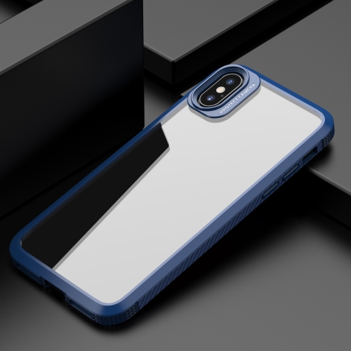 

For iPhone X / XS MG Series Carbon Fiber TPU + Clear PC Four-corner Airbag Shockproof Case(Blue)