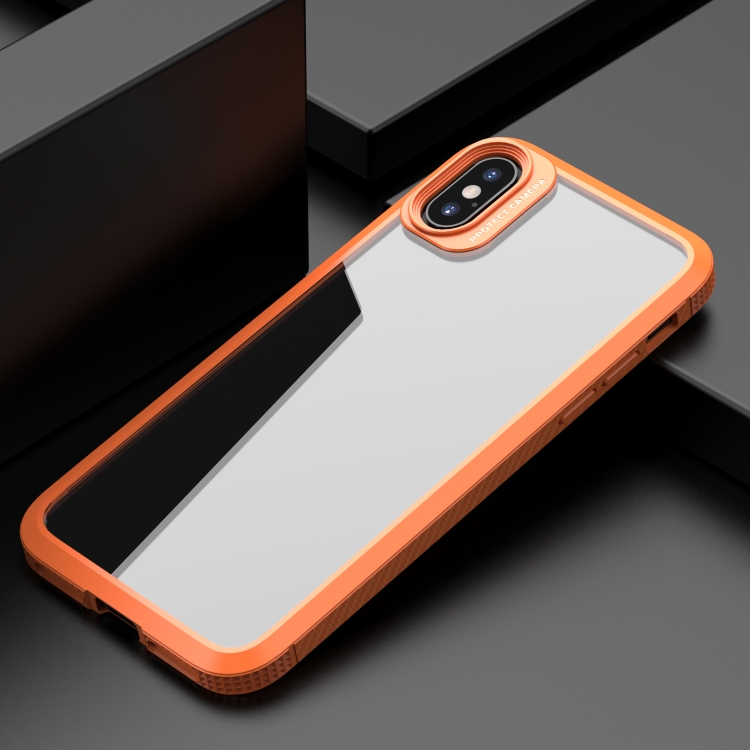 

For iPhone XR MG Series Carbon Fiber TPU + Clear PC Four-corner Airbag Shockproof Case(Orange)