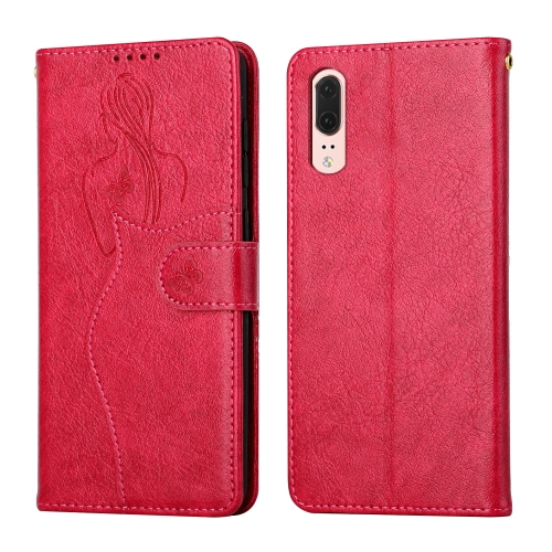 

For Huawei P20 Beauty Girl Embossing Pattern Horizontal Flip Leather Case with Holder & Card Slot & Wallet & Photo Frame(Red)