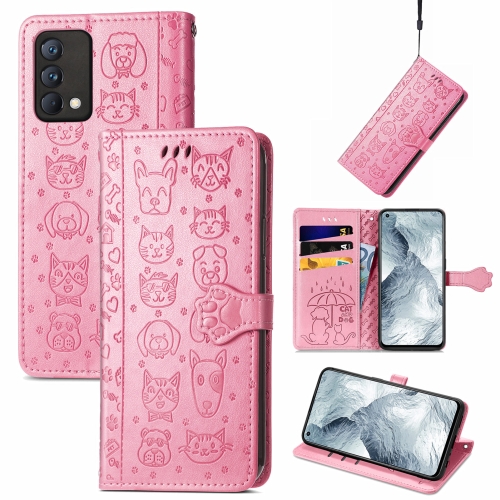 

For OPPO Realme GT Master Lovely Cat and Dog Embossing Pattern Horizontal Flip Leather Case , with Holder & Card Slots & Wallet & Cartoon Clasp & Lanyard(Pink)