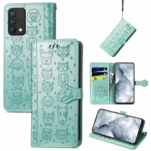 

For OPPO Realme GT Master Lovely Cat and Dog Embossing Pattern Horizontal Flip Leather Case , with Holder & Card Slots & Wallet & Cartoon Clasp & Lanyard(Green)