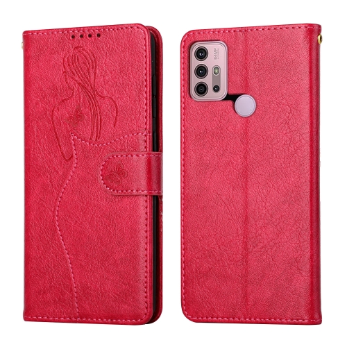

For Motorola Moto G30 / G10 Beauty Girl Embossing Pattern Horizontal Flip Leather Case with Holder & Card Slot & Wallet & Photo Frame(Red)