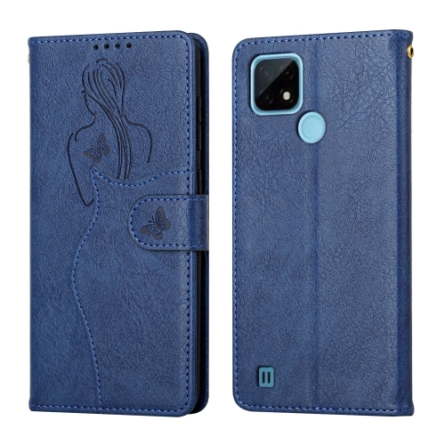 

For OPPO Realme C21 Beauty Girl Embossing Pattern Horizontal Flip Leather Case with Holder & Card Slot & Wallet & Photo Frame(Blue)