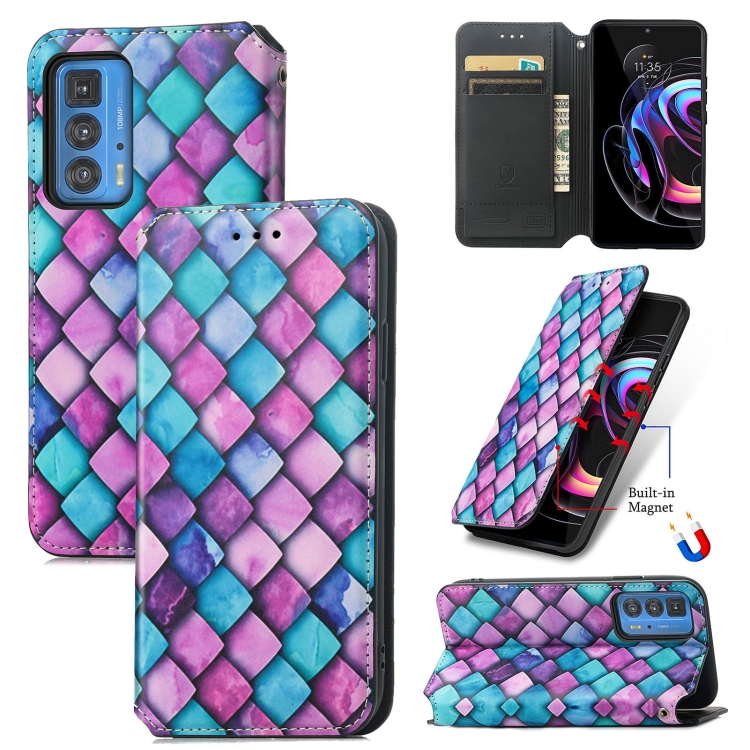 

For Motorola Edge 20 Pro Colorful Magnetic Horizontal Flip PU Leather Case with Holder & Card Slot & Wallet(Purple Scales)