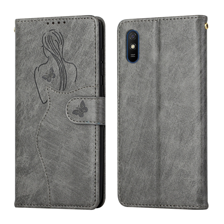 

For Xiaomi Redmi 9A Beauty Girl Embossing Pattern Horizontal Flip Leather Case with Holder & Card Slot & Wallet & Photo Frame(Grey)