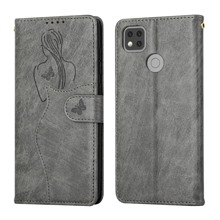 

For Xiaomi Redmi 9C Beauty Girl Embossing Pattern Horizontal Flip Leather Case with Holder & Card Slot & Wallet & Photo Frame(Grey)