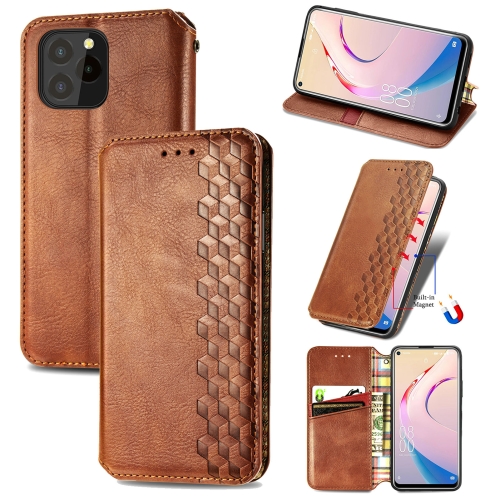 

For OUKITEL C21 Pro Cubic Grid Pressed Horizontal Flip Magnetic PU Leather Case with Holder & Card Slots & Wallet(Brown)